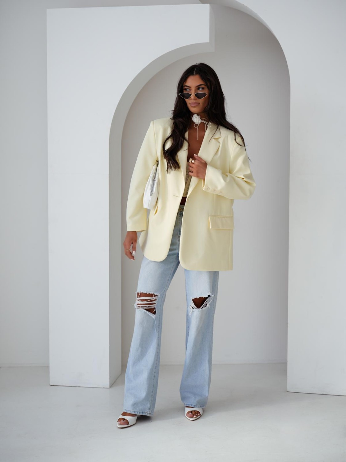MARYNARKA DAMSKA OVERSIZE ELEGANCKA ŻÓŁTA ME GUSTA