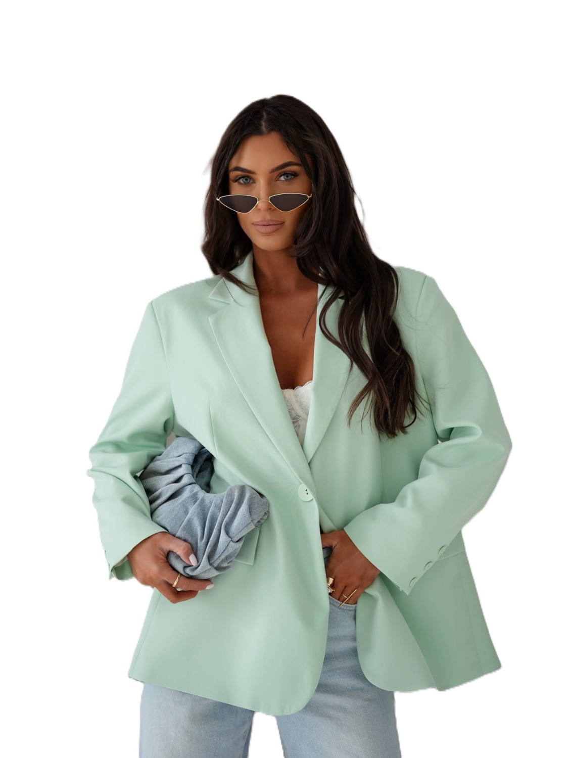 ME GUSTA MARYNARKA DAMSKA OVERSIZE ELEGANCKA ZIELONA JASNA