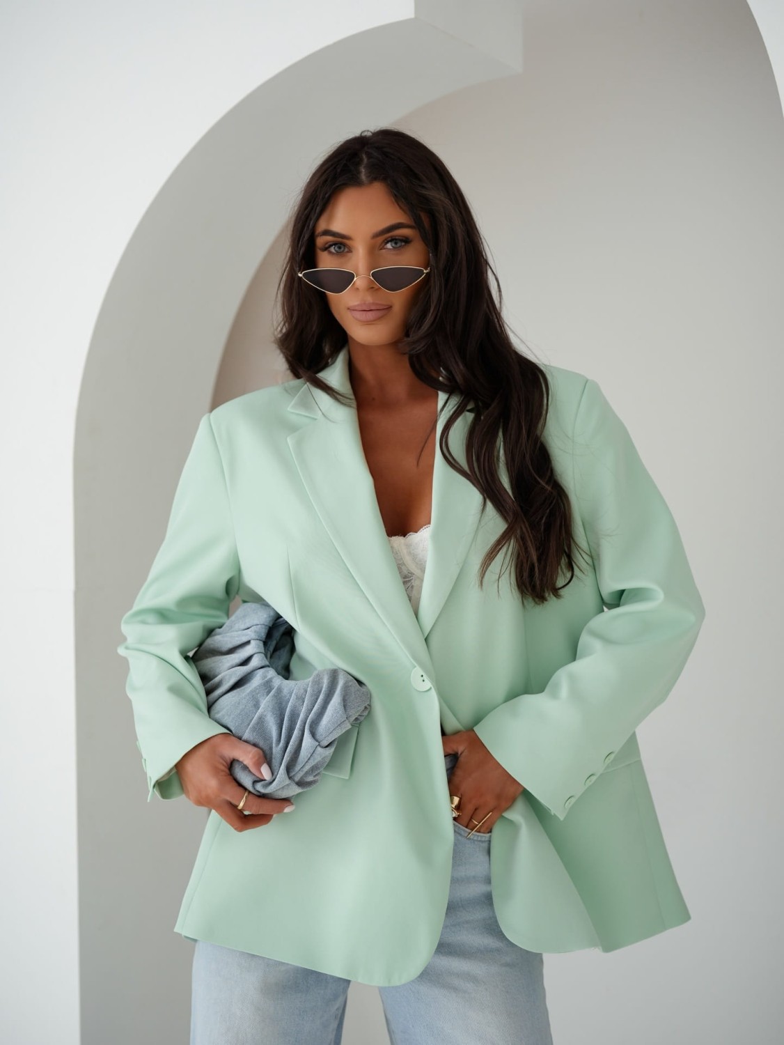 ME GUSTA MARYNARKA DAMSKA OVERSIZE ELEGANCKA ZIELONA JASNA