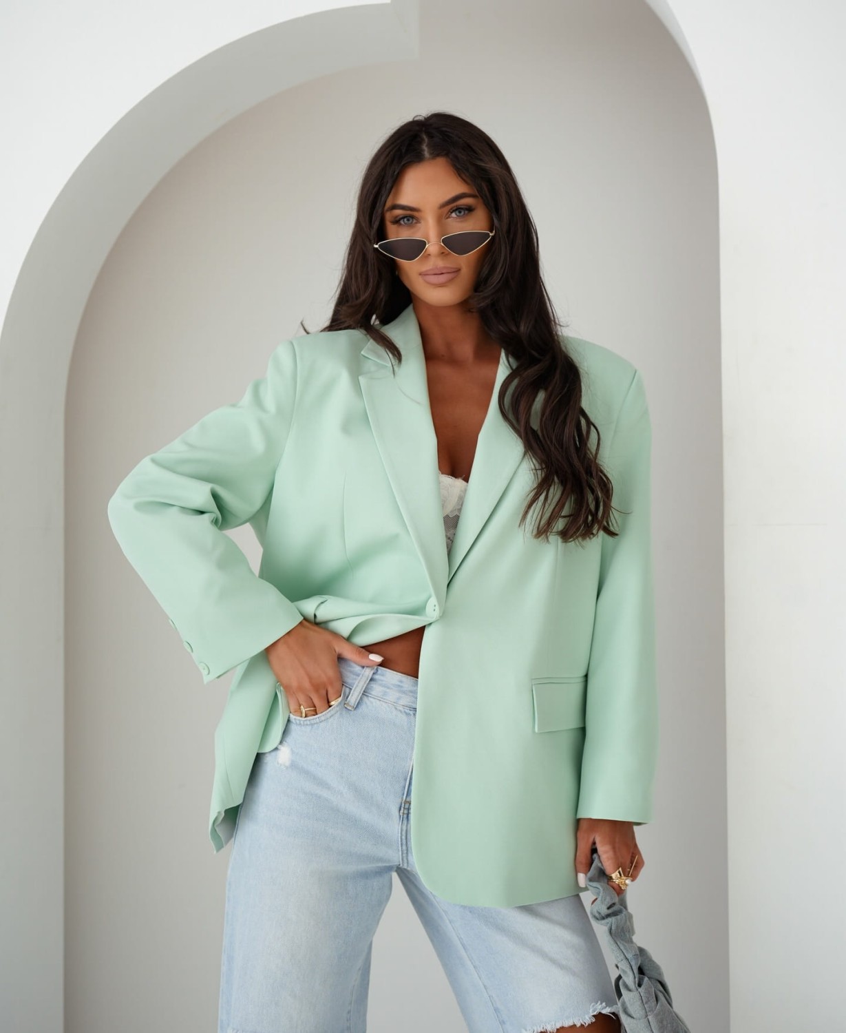 ME GUSTA MARYNARKA DAMSKA OVERSIZE ELEGANCKA ZIELONA JASNA