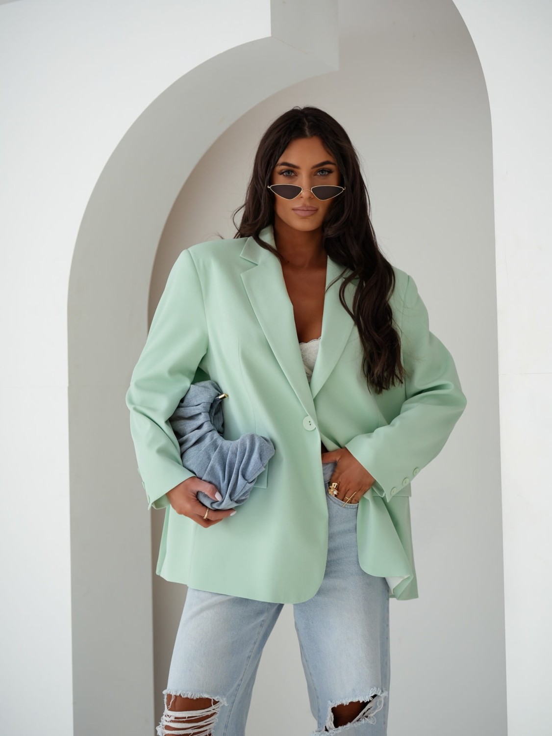 ME GUSTA MARYNARKA DAMSKA OVERSIZE ELEGANCKA ZIELONA JASNA
