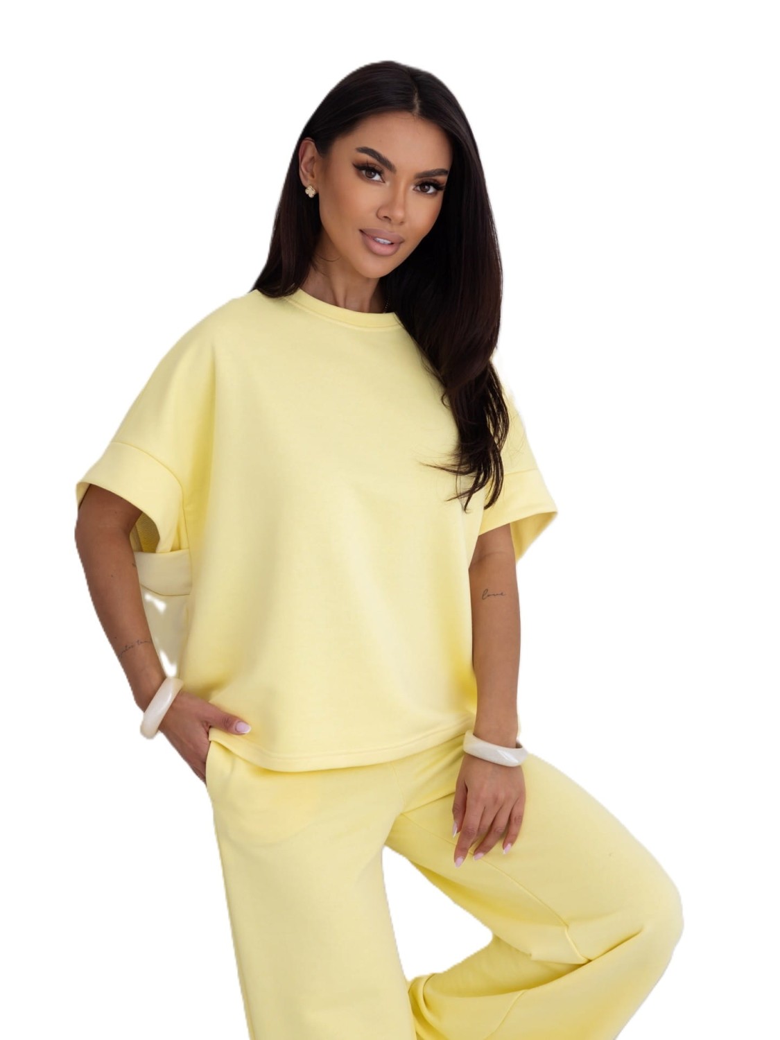ME GUSTA KOMPLET DRES DAMSKI SZEROKIE SPODNIE I LUŹNA BLUZA ŻÓŁTY