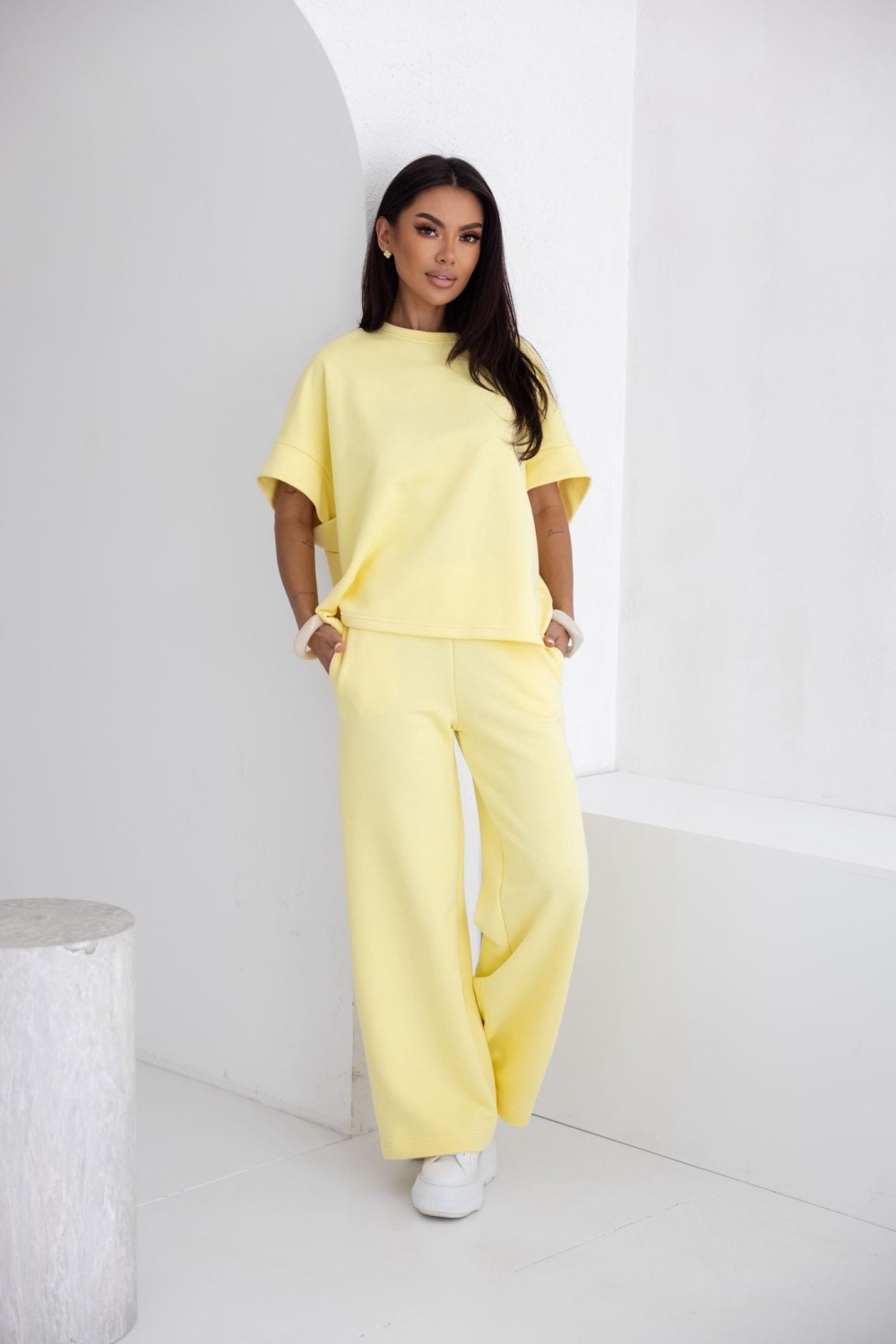 ME GUSTA KOMPLET DRES DAMSKI SZEROKIE SPODNIE I LUŹNA BLUZA ŻÓŁTY