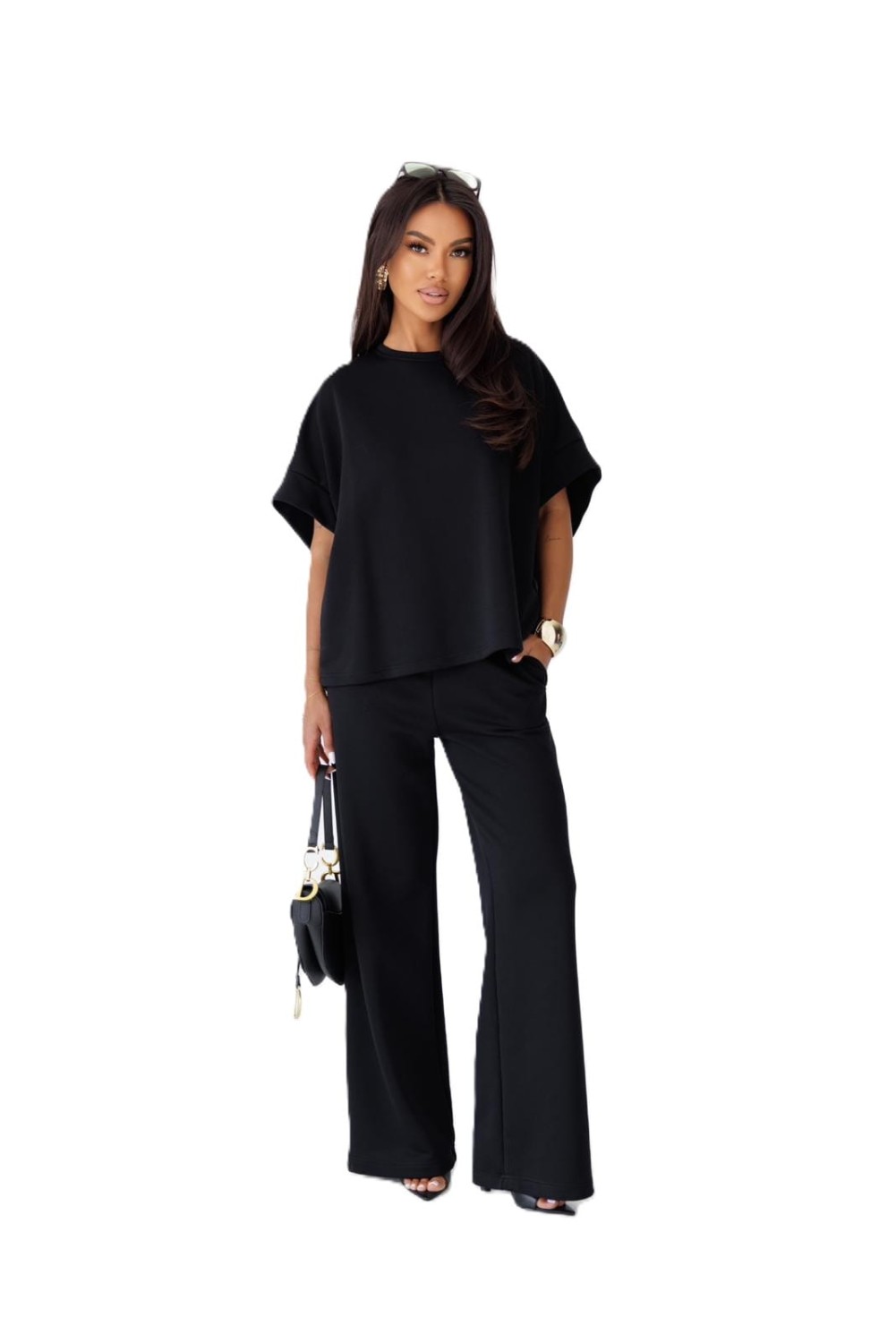 Czarny komplet dres damski szerokie spodnie i luźna bluza Me Gusta