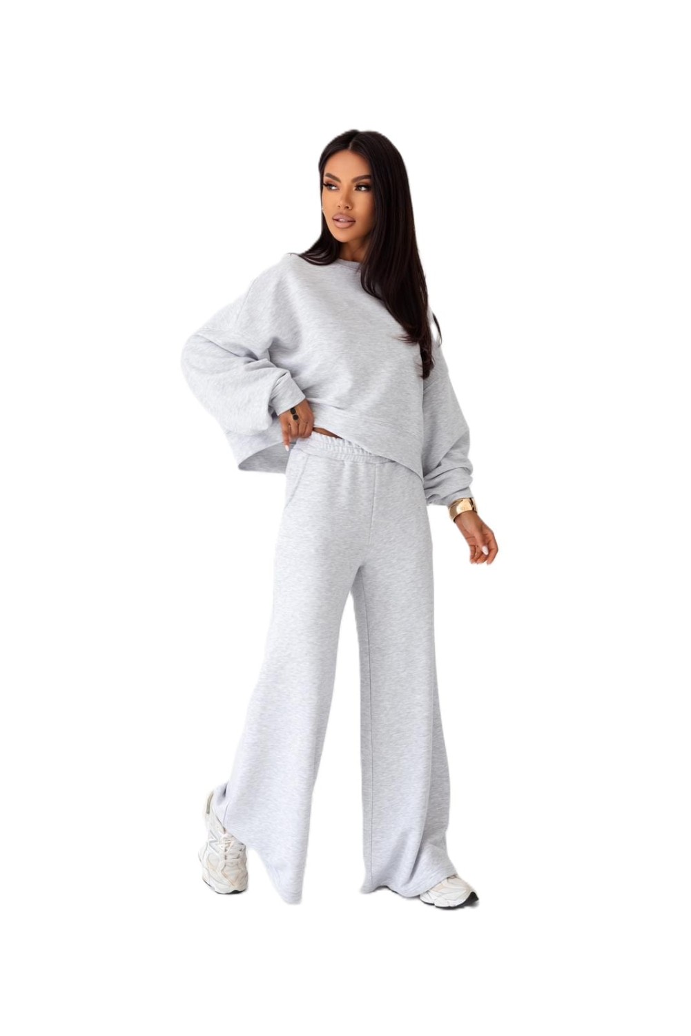 Dres damski komplet szerokie spodnie i bluza szary Me Gusta
