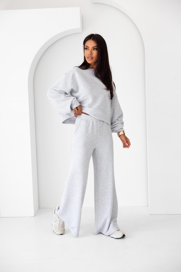 Dres damski komplet szerokie spodnie i bluza szary Me Gusta