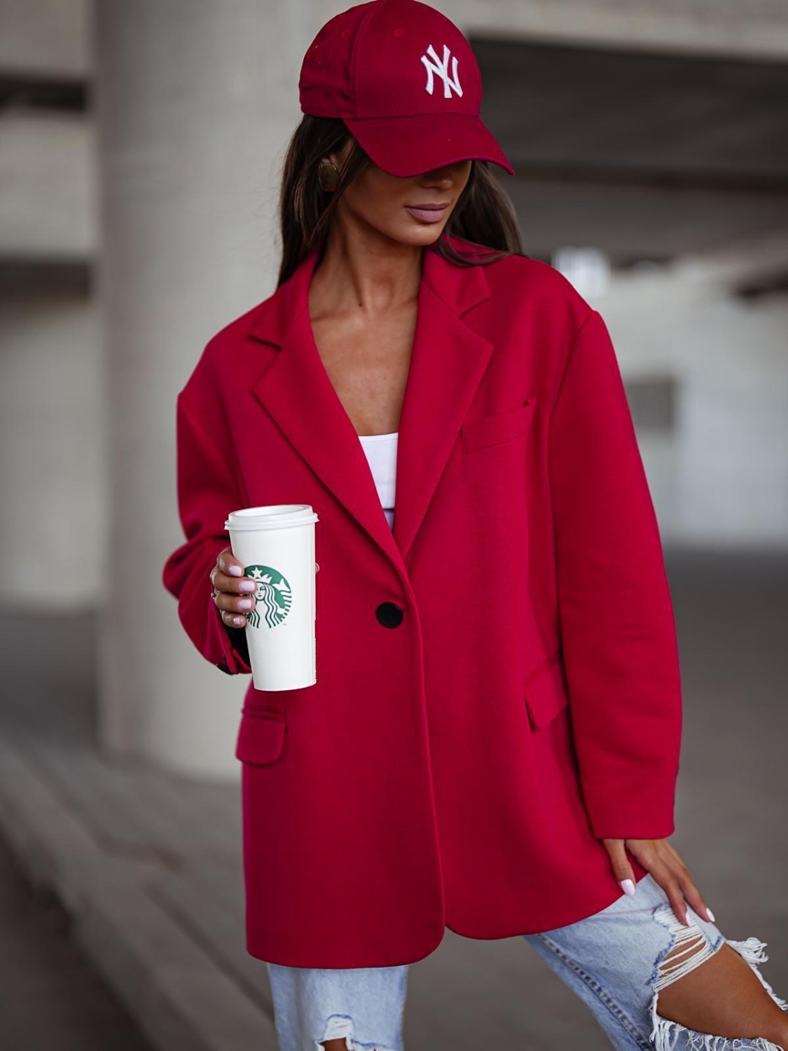 MARYNARKA DAMSKA DRESOWA OVERSIZE CZERWONA ME GUSTA