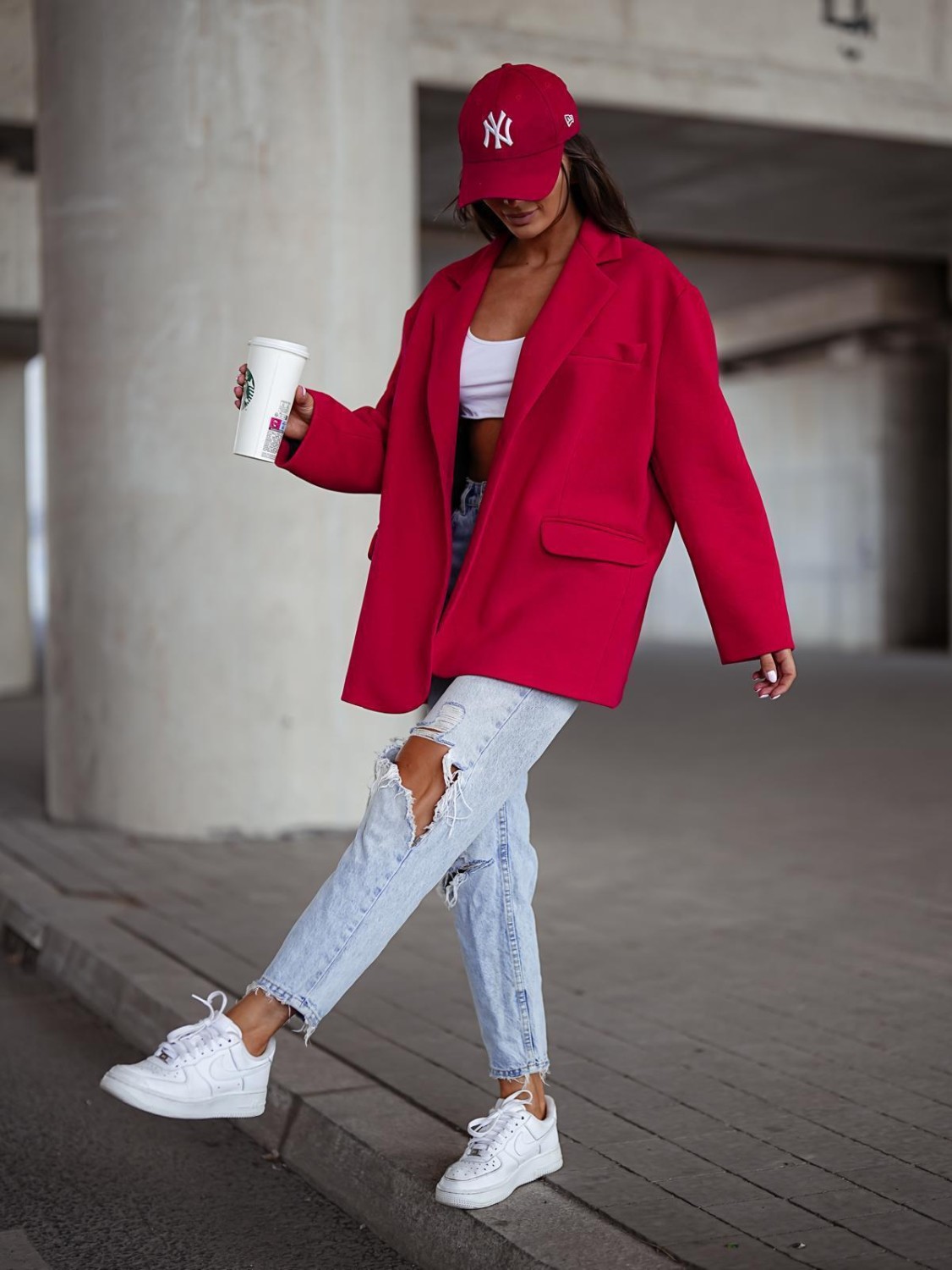 MARYNARKA DAMSKA DRESOWA OVERSIZE CZERWONA ME GUSTA