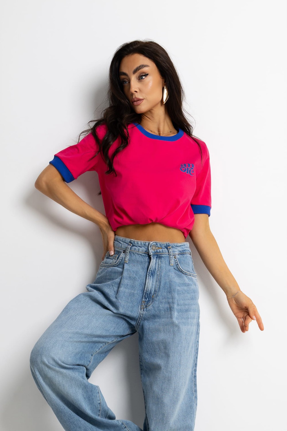 T-SHIRT DAMSKI AMORE Z LAMÓWKĄ MAGENTA CHABER BOPOCO