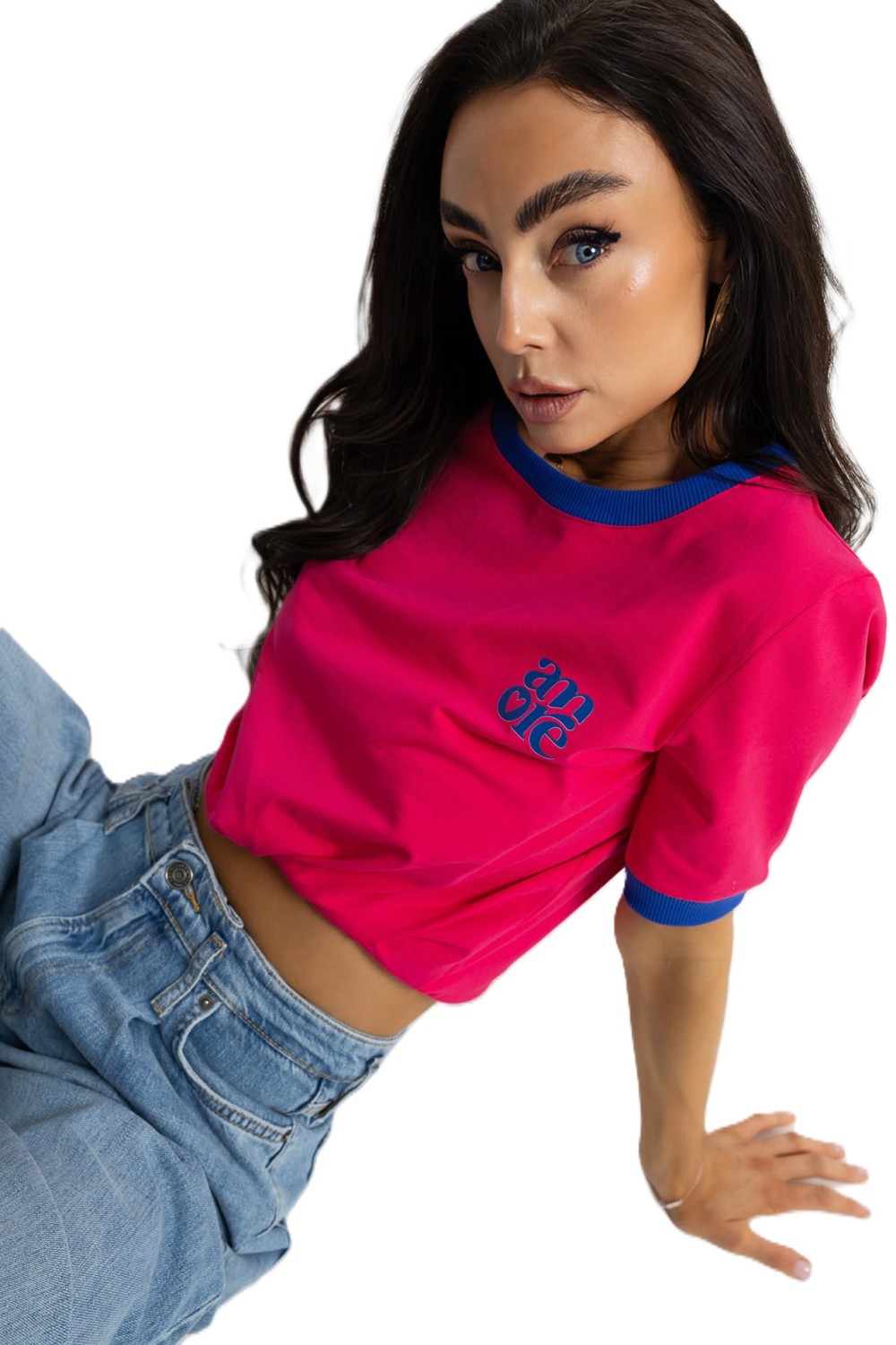 T-SHIRT DAMSKI AMORE Z LAMÓWKĄ MAGENTA CHABER BOPOCO