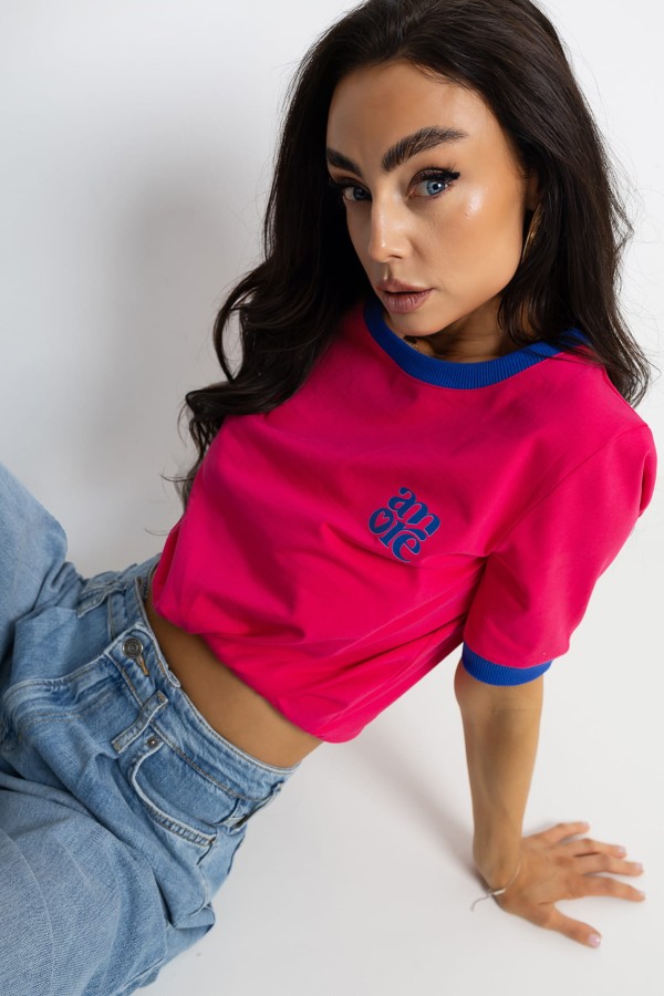T-SHIRT DAMSKI AMORE Z LAMÓWKĄ MAGENTA CHABER BOPOCO