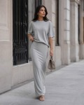 Komplet damski długa spódnica i bluzka szary Lola Fashion 