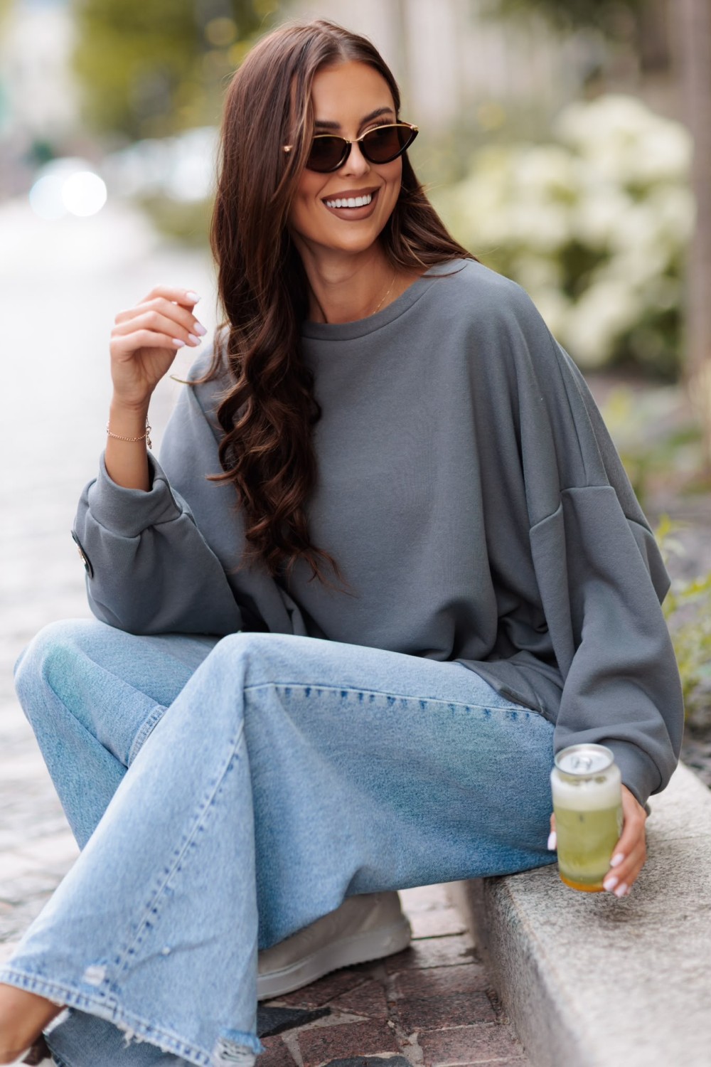 bluza damska oversize grafitowa mucha me gusta