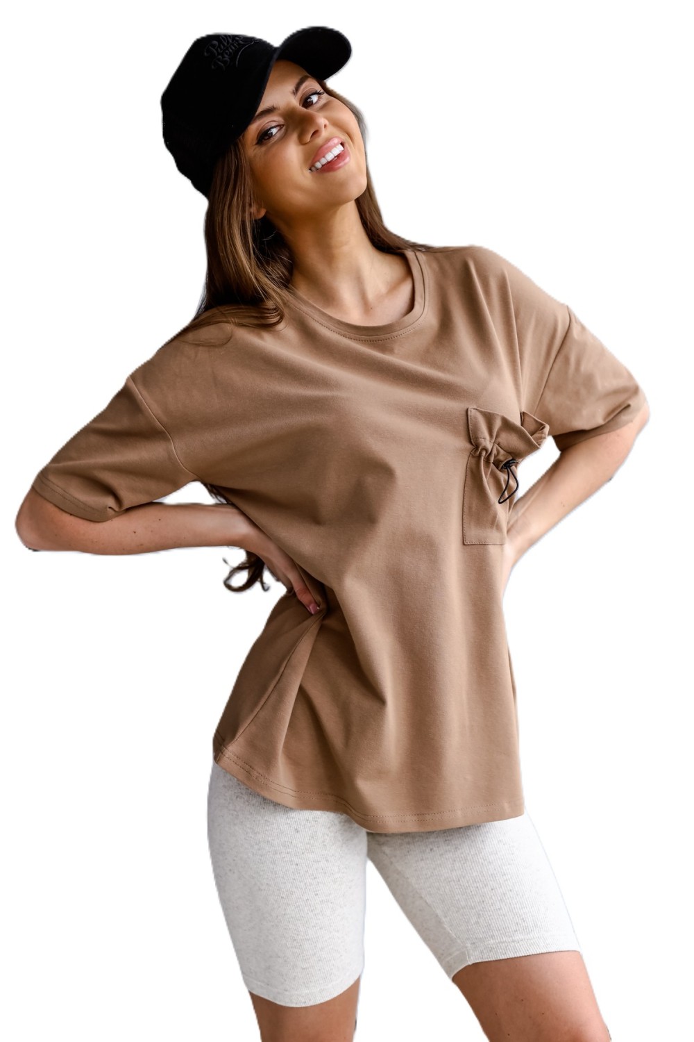 t-shirt damski z kieszonka karmel me gusta