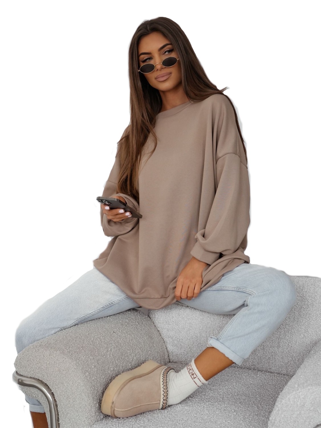 bluza damska oversize mucha beżowa ciemna me gusta