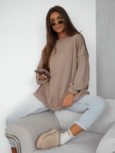 Bluza damska oversize mucha beżowa ciemna Me Gusta   
