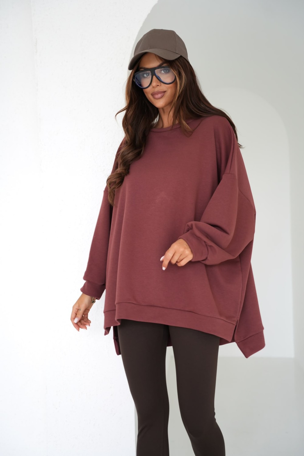 modna bluza damska oversize dresowa mucha ceglana me gusta