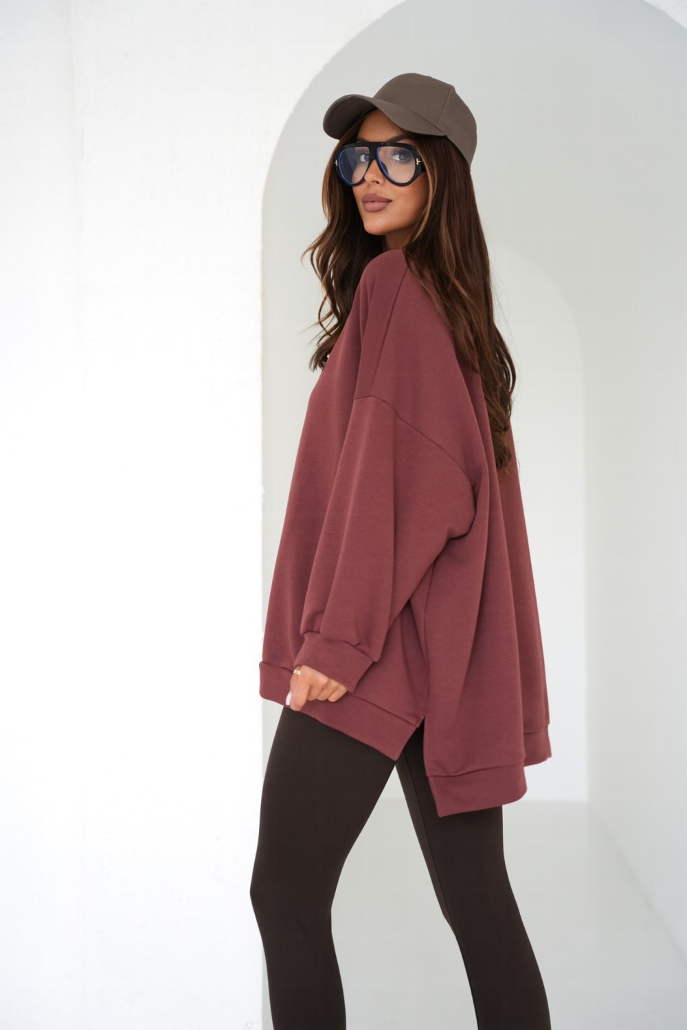 modna bluza damska oversize dresowa mucha ceglana me gusta