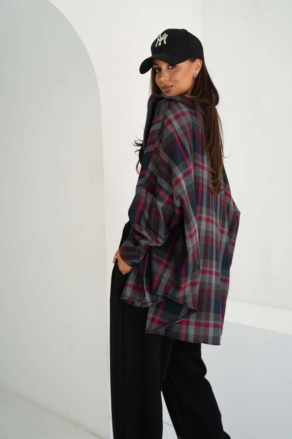 modna koszula damska w kratę oversize czerwona szara czarna me gusta