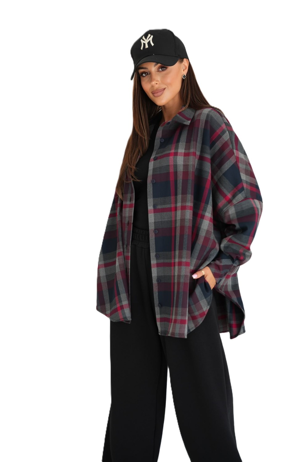 modna koszula damska w kratę oversize czerwona szara czarna me gusta