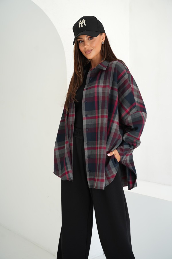 modna koszula damska w kratę oversize czerwona szara czarna me gusta