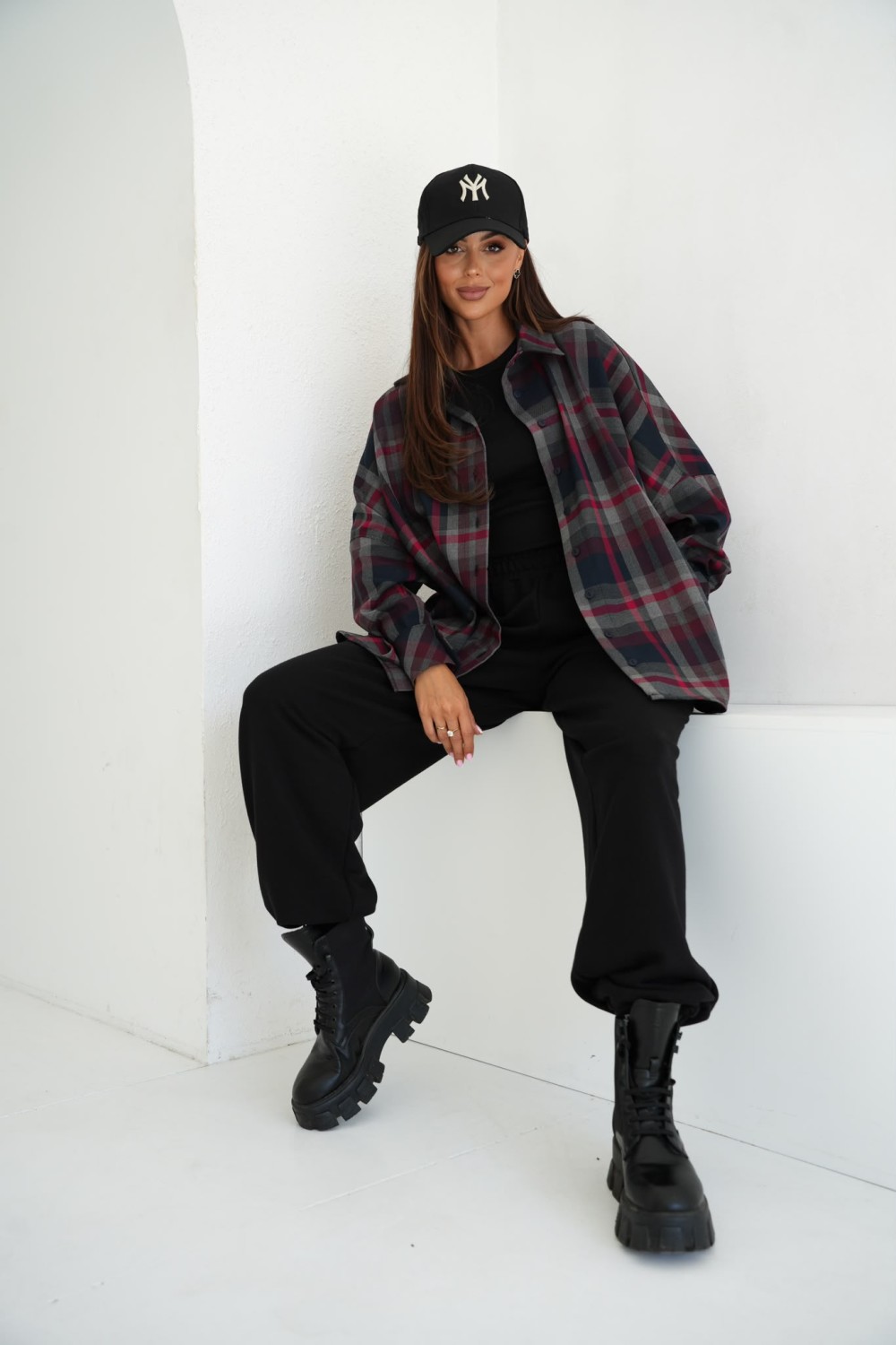 modna koszula damska w kratę oversize czerwona szara czarna me gusta