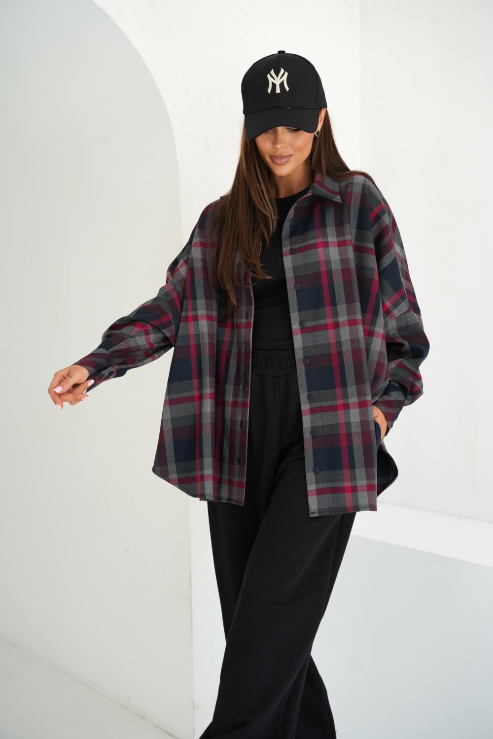 modna koszula damska w kratę oversize czerwona szara czarna me gusta