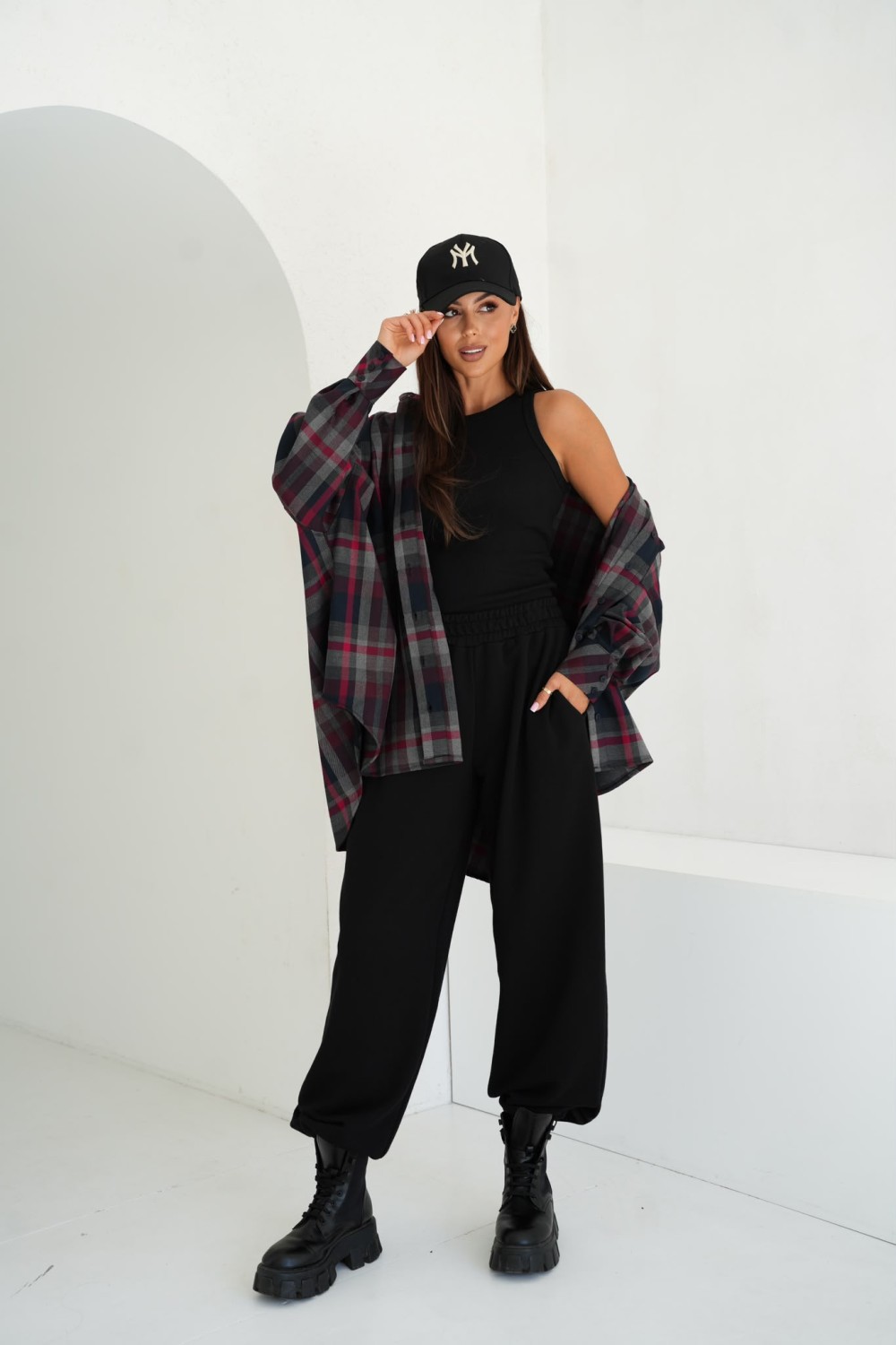 modna koszula damska w kratę oversize czerwona szara czarna me gusta