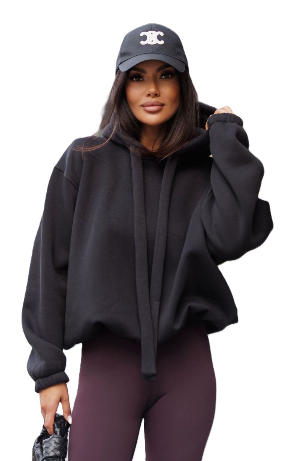 bluza damska z regulacją dołem ocieplana oversize kaptur czarna me gusta