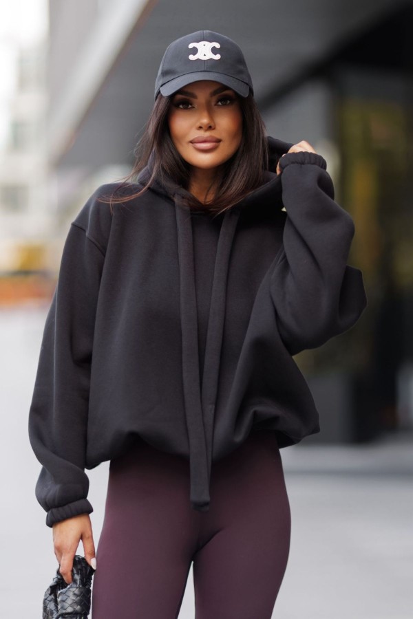 bluza damska z regulacją dołem ocieplana oversize kaptur czarna me gusta