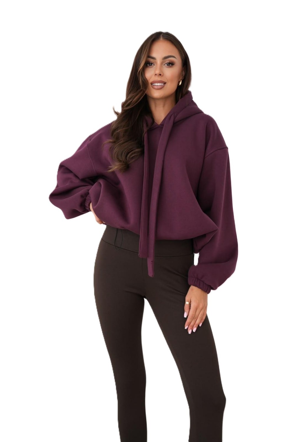 bluza damska z regulacją dołem oversize ocieplana kaptur burgund me gusta