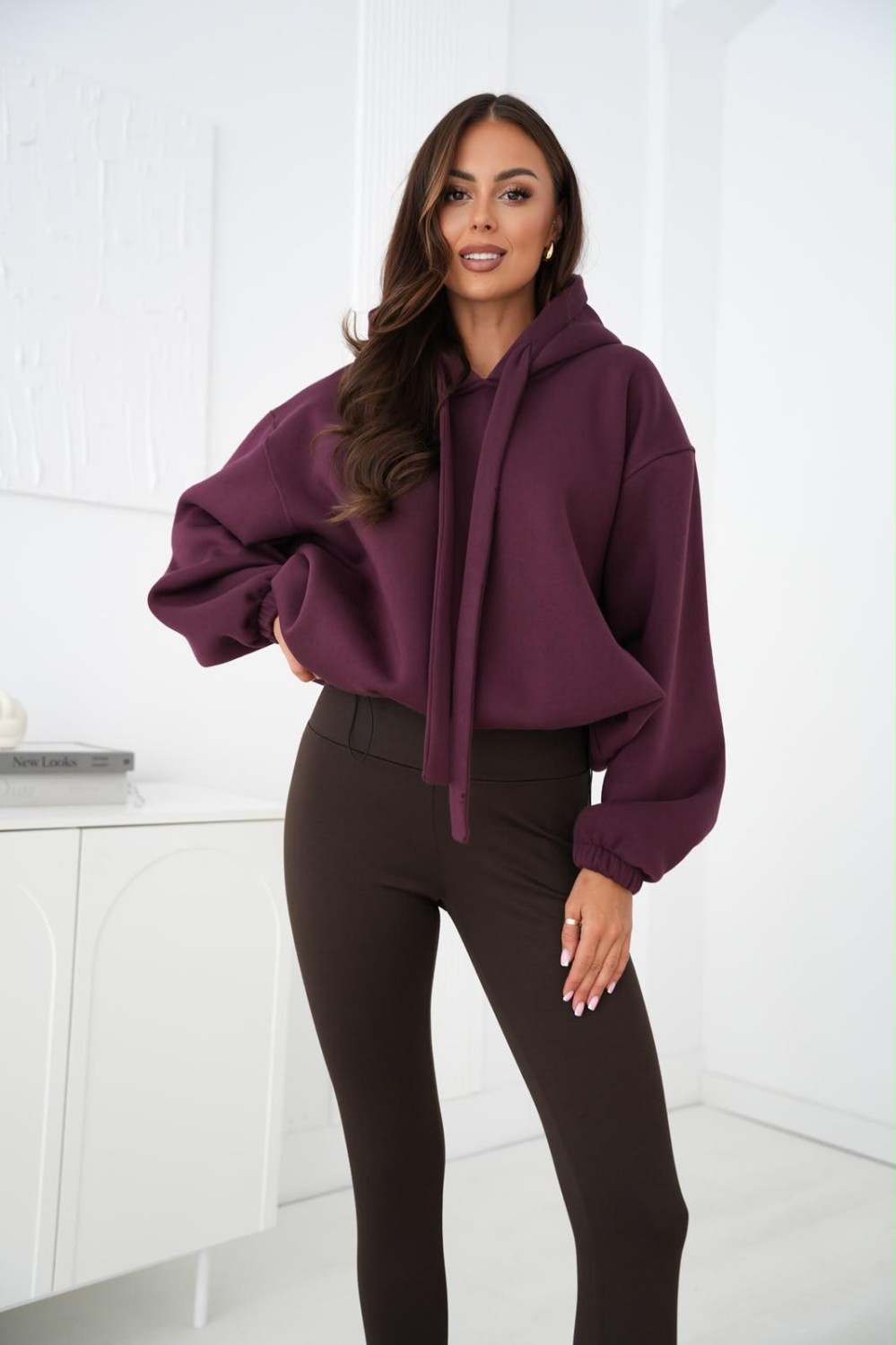 bluza damska z regulacją dołem oversize ocieplana kaptur burgund me gusta