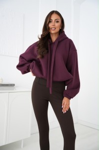 Bluza damska z regulacją dołem ocieplana oversize kaptur burgund Me Gusta 
