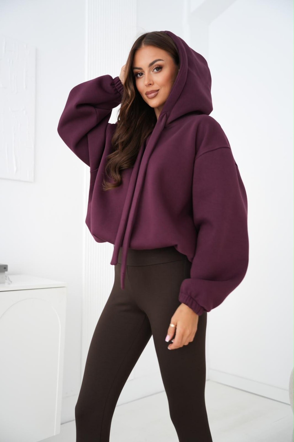 bluza damska z regulacją dołem oversize ocieplana kaptur burgund me gusta
