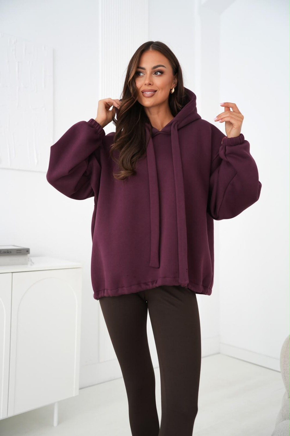 bluza damska z regulacją dołem oversize ocieplana kaptur burgund me gusta