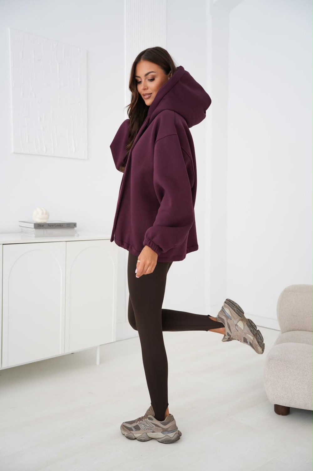 bluza damska z regulacją dołem oversize ocieplana kaptur burgund me gusta