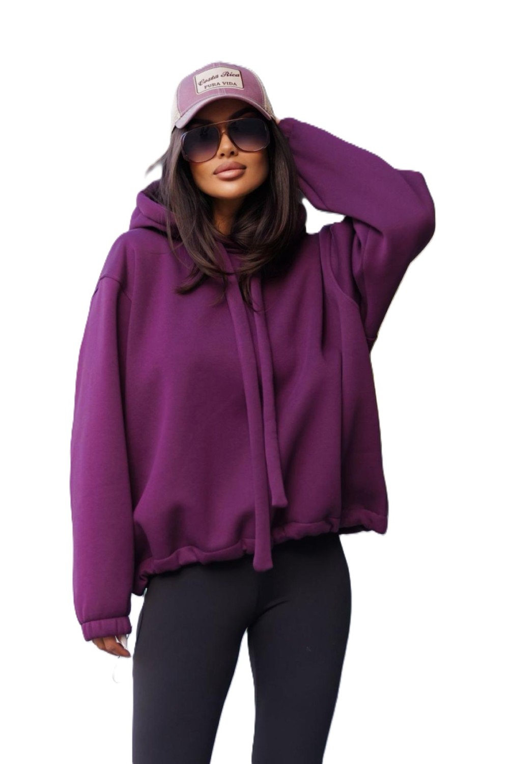 bluza damska z regulacją dołem ocieplana oversize kaptur fioletowa me gusta