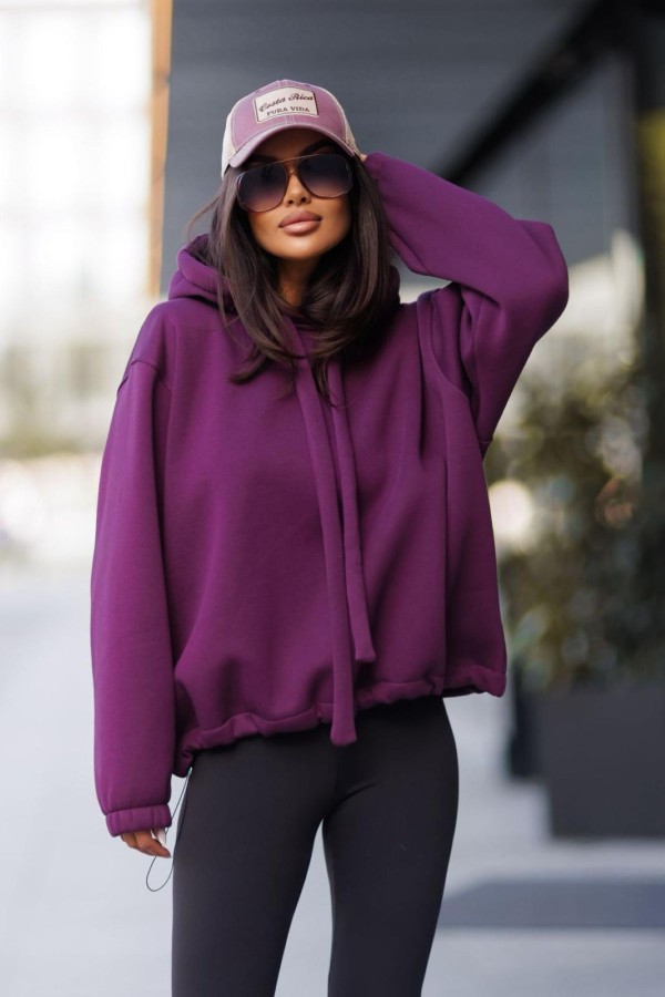bluza damska z regulacją dołem ocieplana oversize kaptur fioletowa me gusta