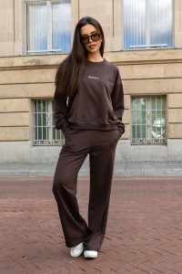 Brązowy dres damski komplet szerokie spodnie i bluza Bopoco 