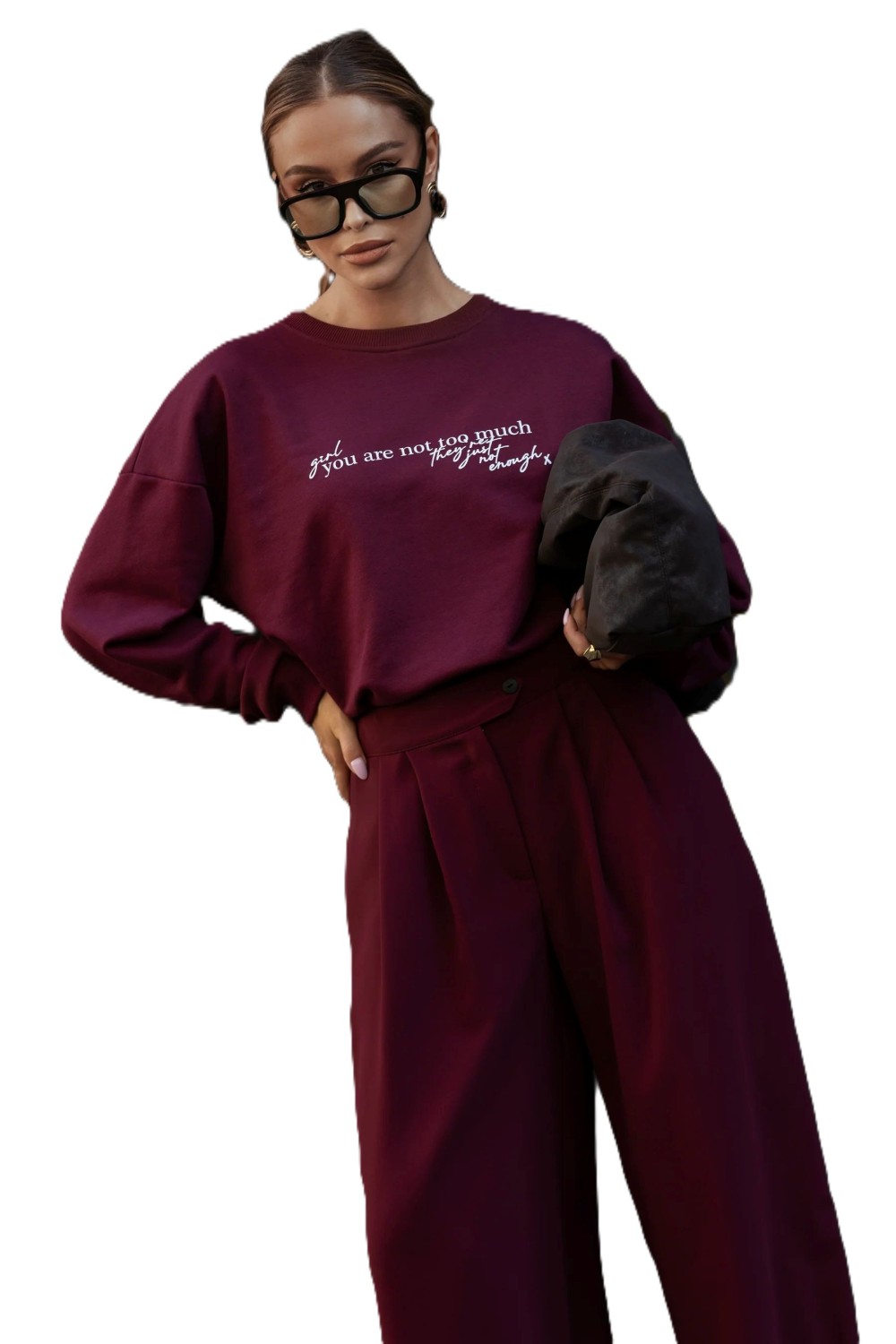 bluza damska modna dresowa bordowa bopoco