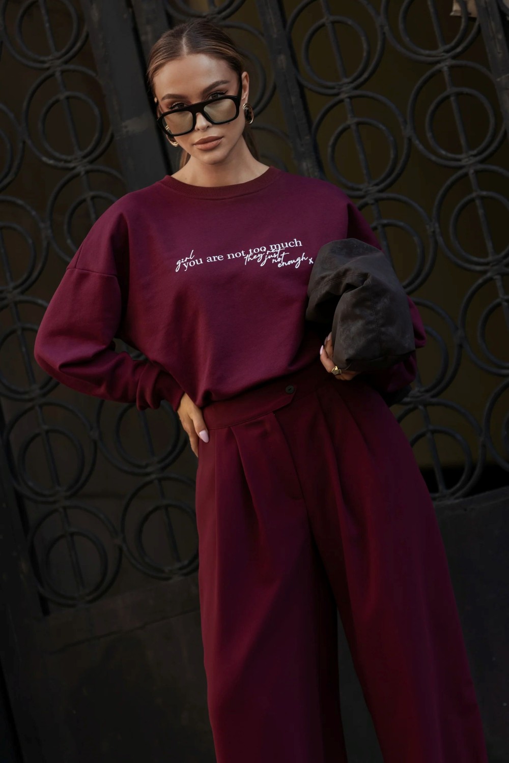 bluza damska modna dresowa bordowa bopoco