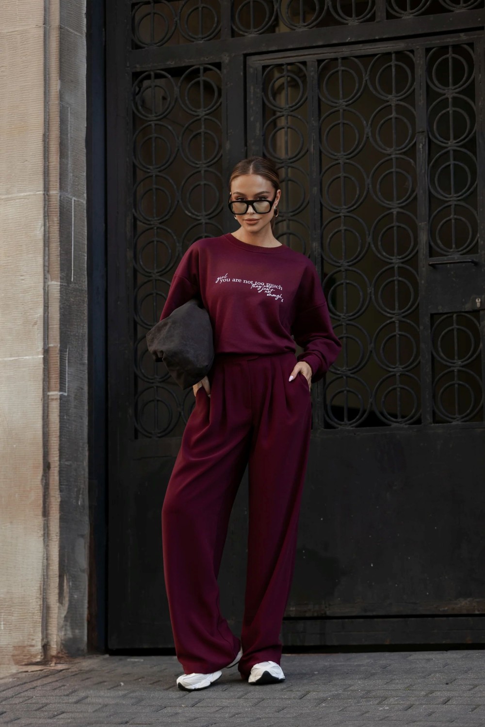 bluza damska modna dresowa bordowa bopoco