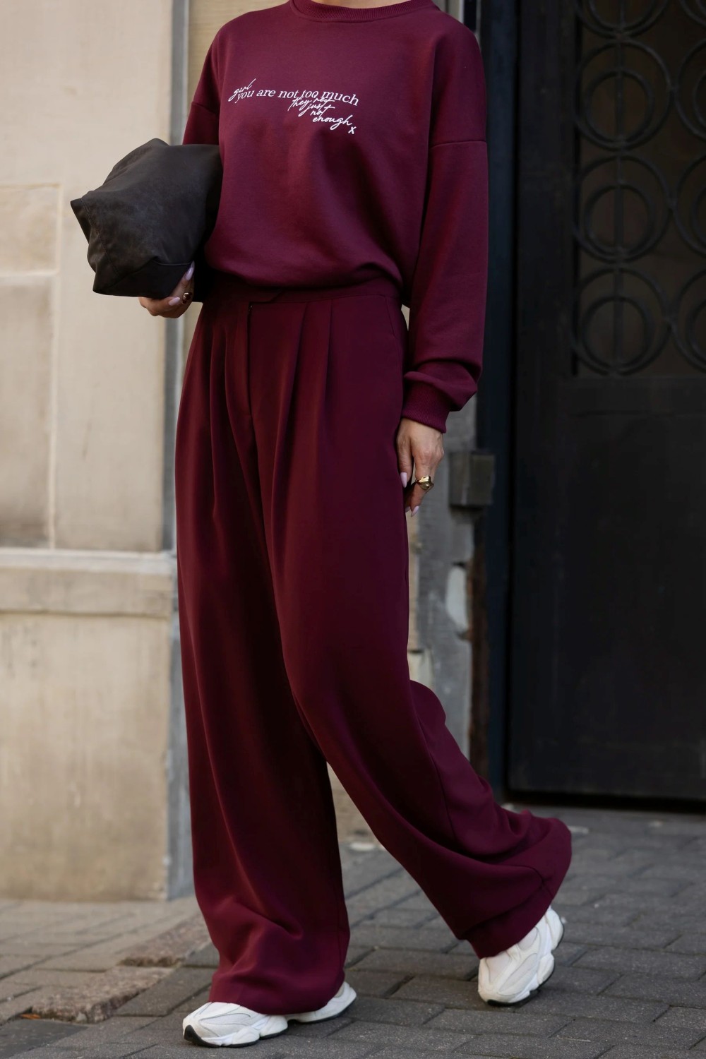 bluza damska modna dresowa bordowa bopoco
