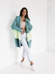 Sweter kardigan damski z kapturem oversize rio pasy mięta żółty Me Gusta  