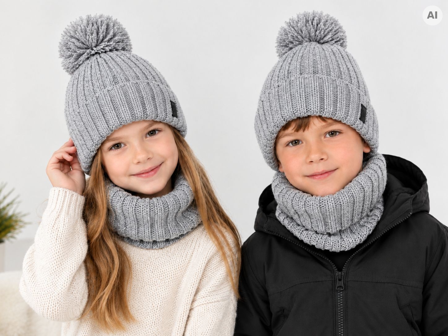 komplet zimowy dziecięcy czapka i komin szary all for kids
