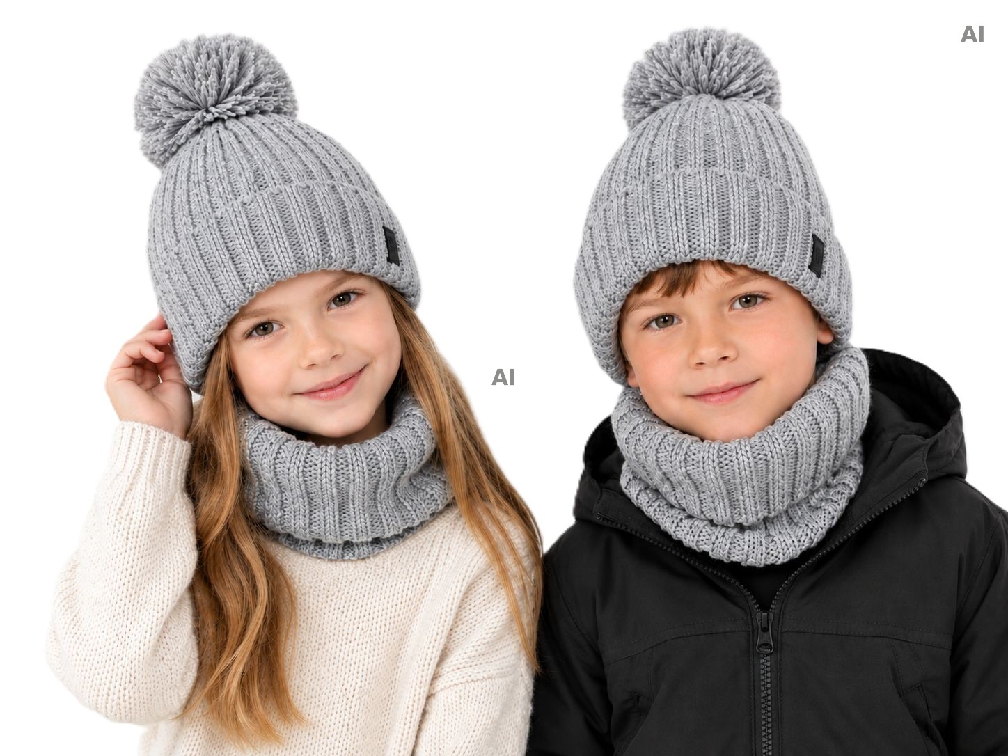 komplet zimowy dziecięcy czapka i komin szary all for kids