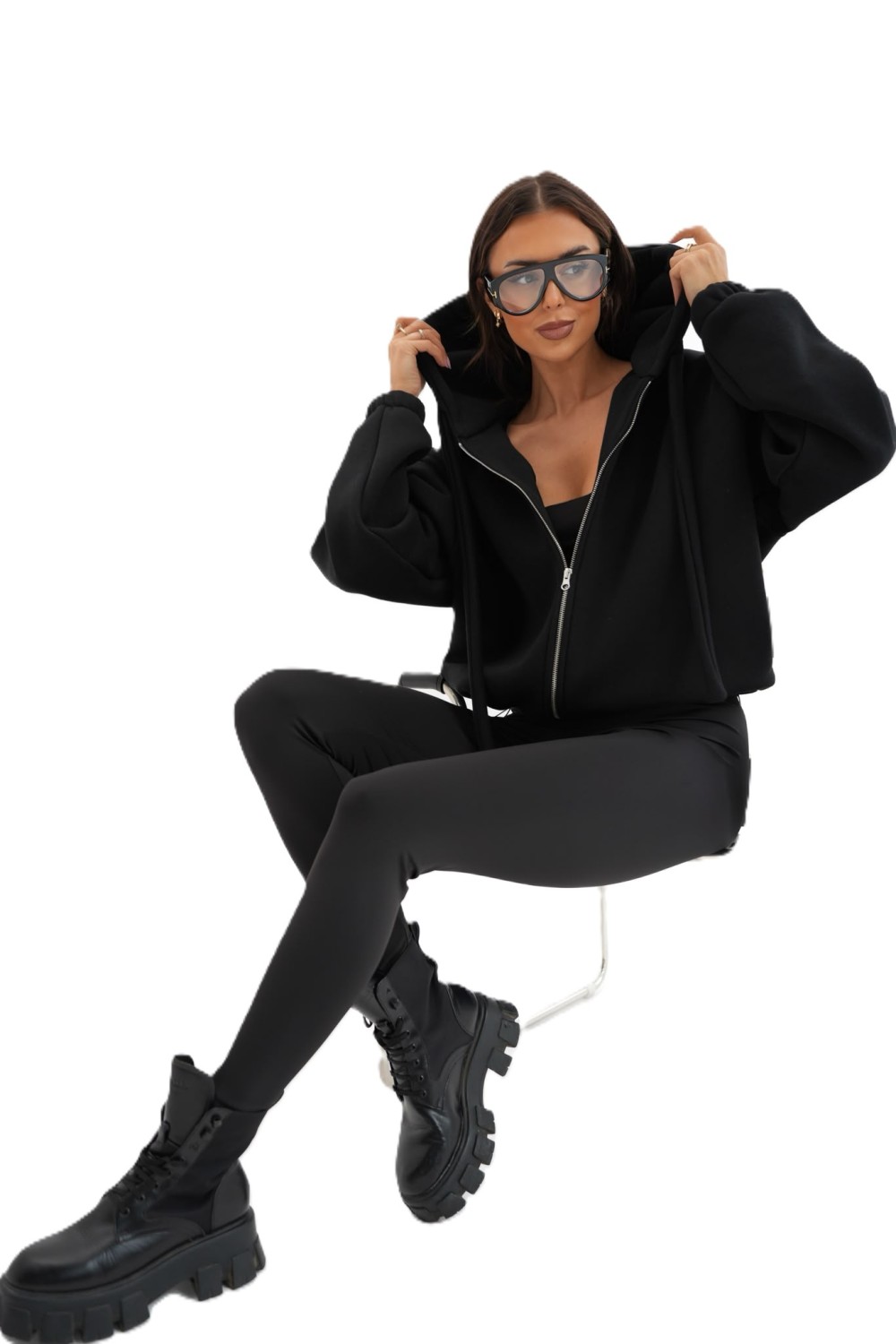 bluza damska z regulacją dołem rozpinana ocieplana oversize kaptur czarna me gusta