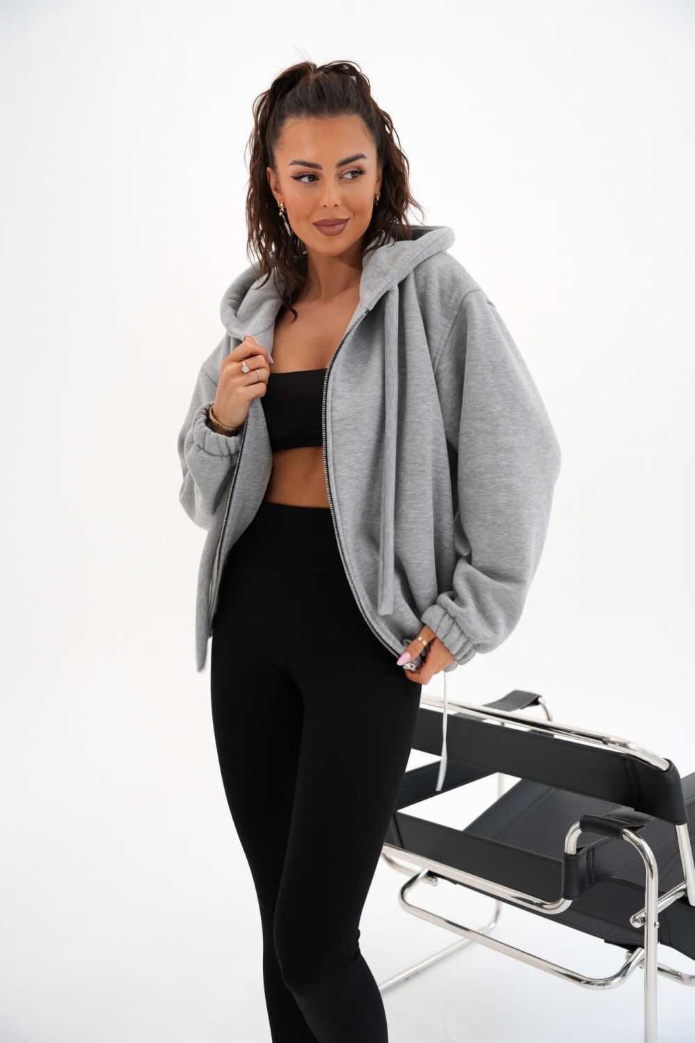 bluza damska z regulacją dołem rozpinana ocieplana oversize kaptur me gusta