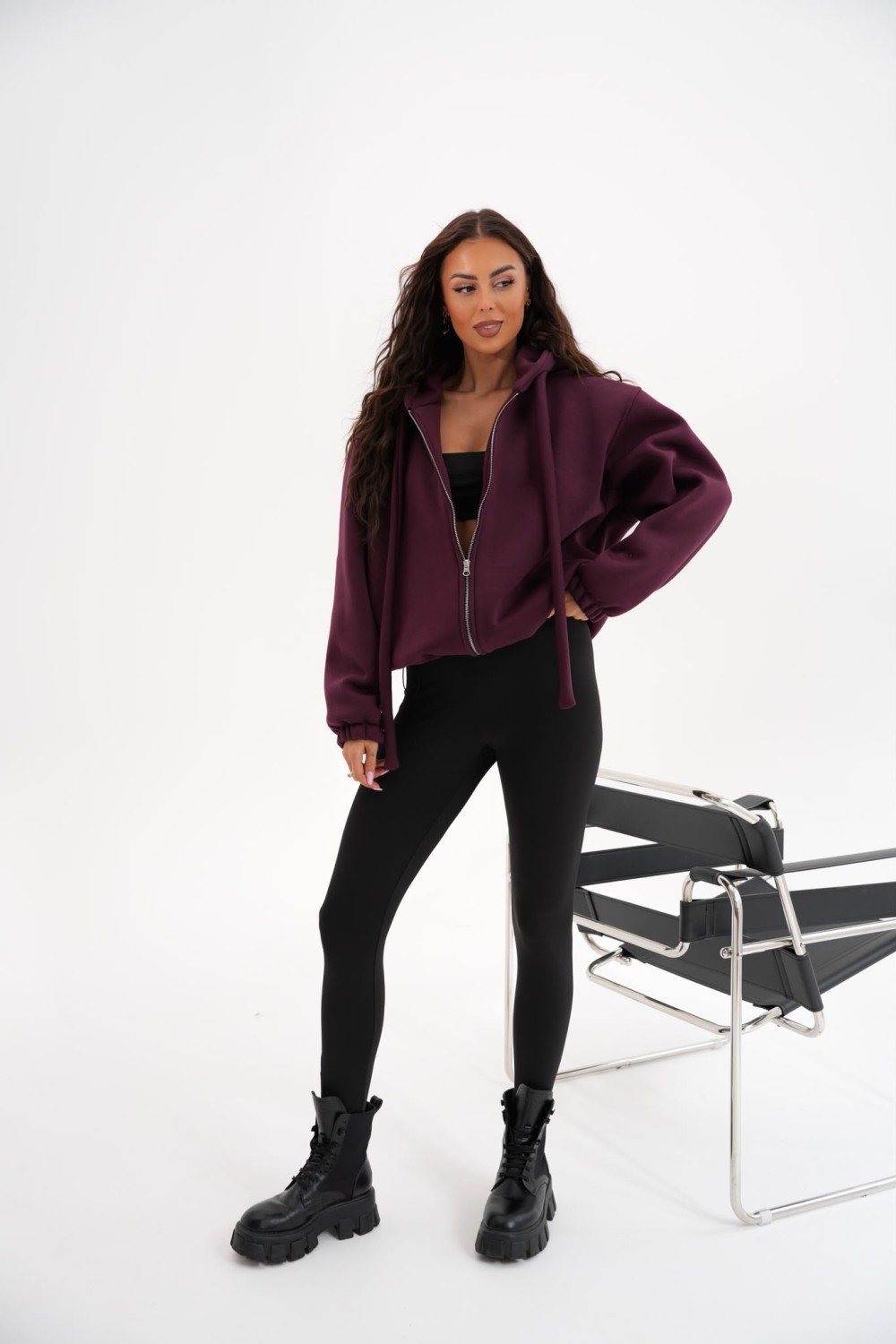 bluza damska rozpinana z regulacją ocieplana oversize śliwka me gusta