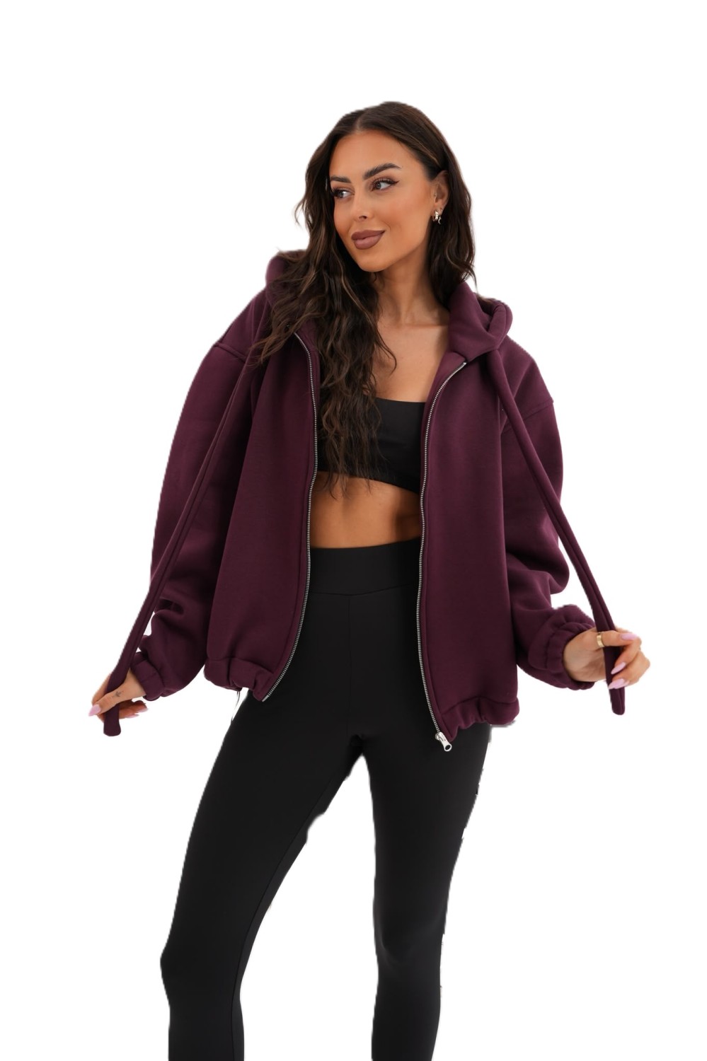 bluza damska rozpinana z regulacją ocieplana oversize śliwka me gusta